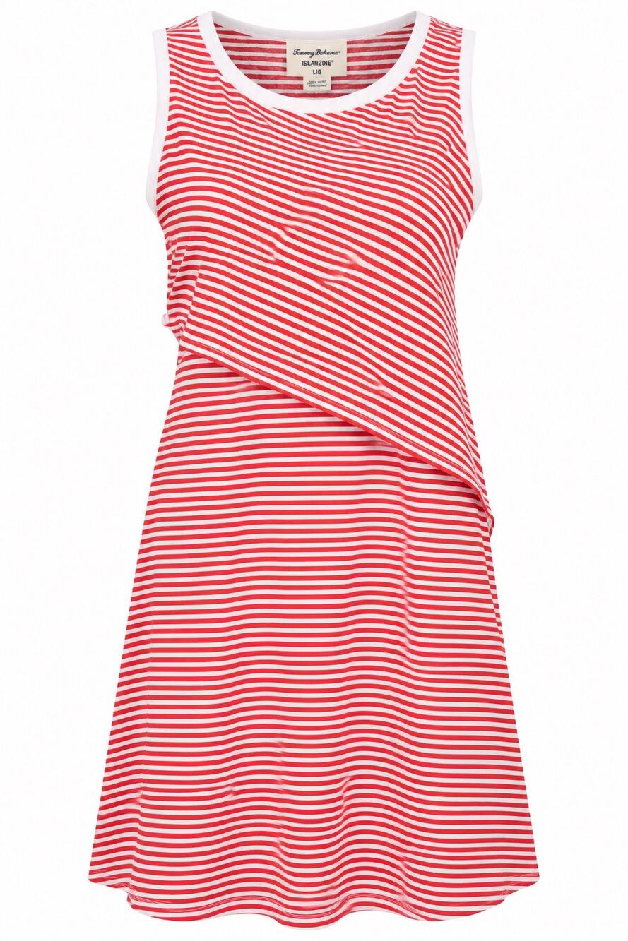 Tommy Bahama IslandZone Dress L Red White Stripe Sleeveless Shift Resort